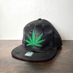 Men's Cannabis Leaf Camo Print Snapback Hat